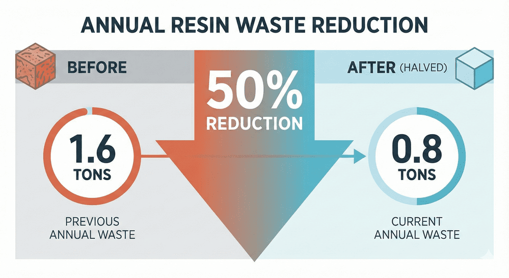 The_annual_resin_waste_of_1.6tons_has _been_halved