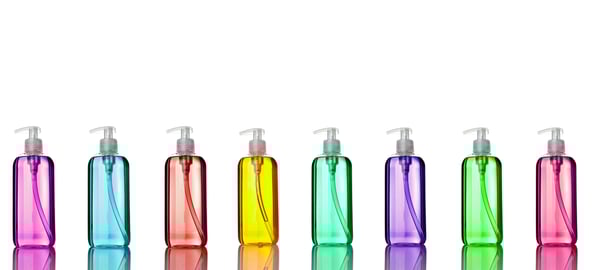 collection of various plastic soap bottle on white background. each one is shot separately