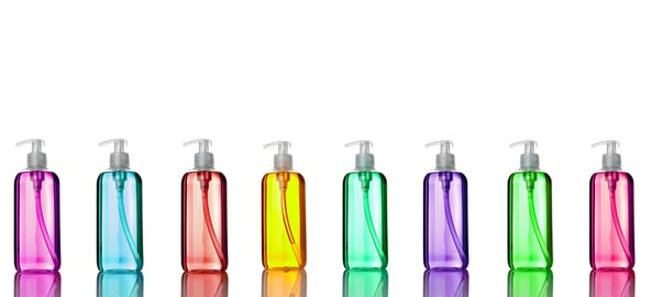 collection of various plastic soap bottle on white background. each one is shot separately