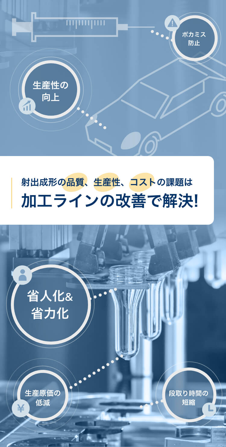 射出成形の品質、生産性、コストの課題は加工ラインの改善で解決！